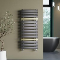 Gunmetal Grey Towel Radiator with Brass Bars 1200 x 500mm - Iraya