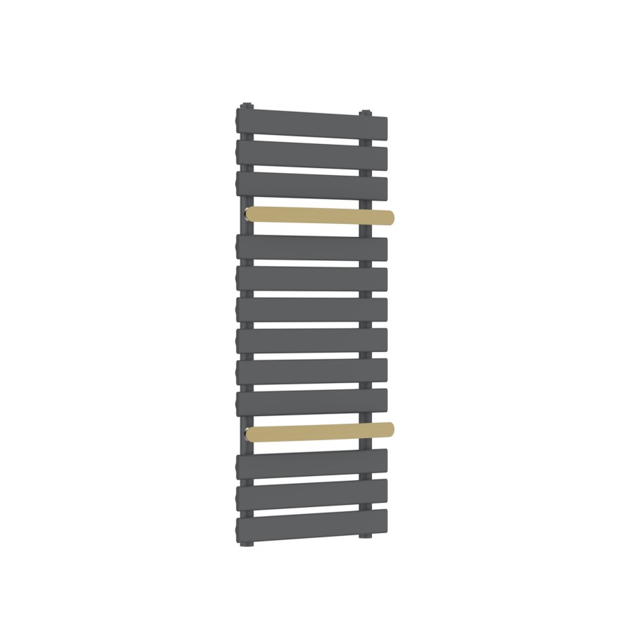 Gunmetal Grey Towel Radiator with Brass Bars 1200 x 500mm - Iraya