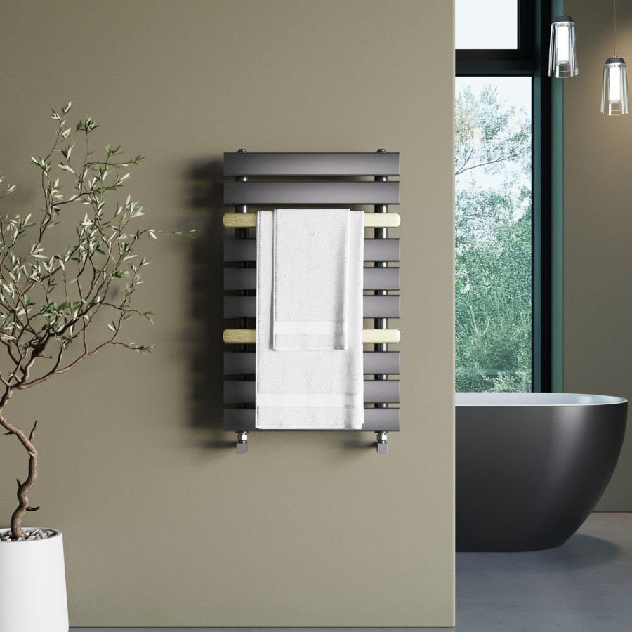 Gunmetal Grey Towel Radiator with Brass Bars 800 x 500mm - Iraya