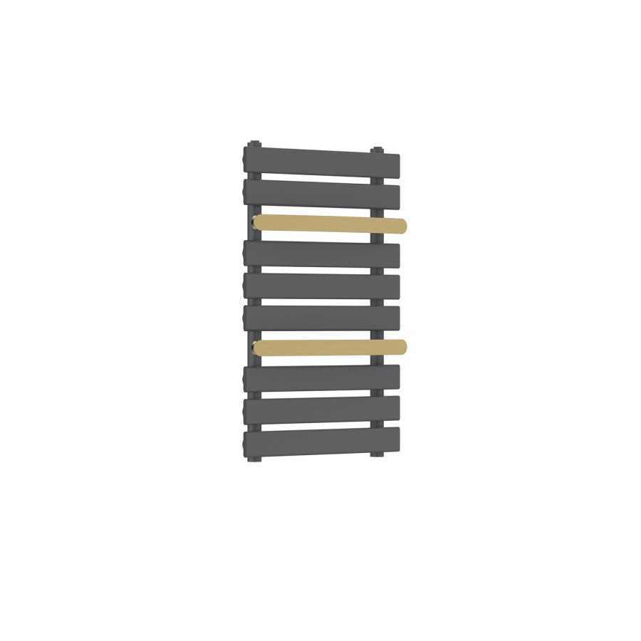 Gunmetal Grey Towel Radiator with Brass Bars 800 x 500mm - Iraya