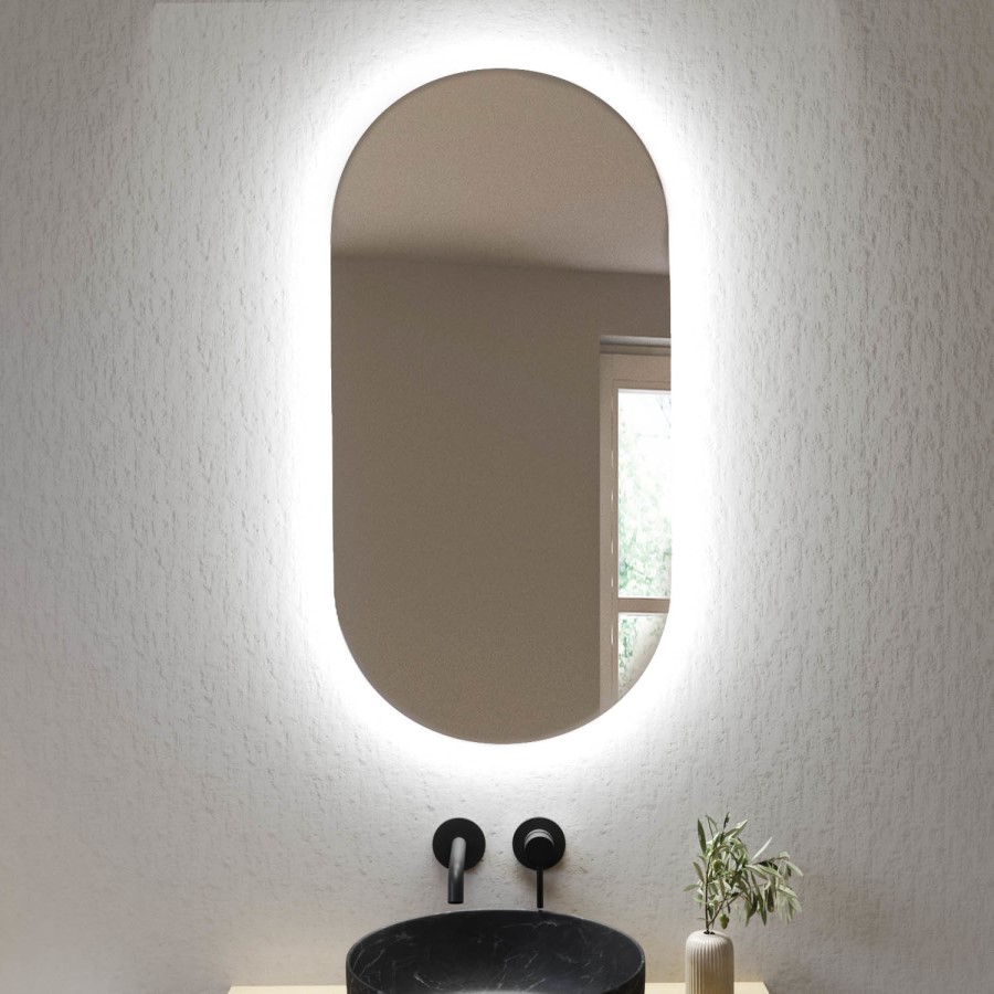 ONLY OPENED - Oval Backlit Heated Bathroom Mirror with Lights 500 x 1000mm - Irena