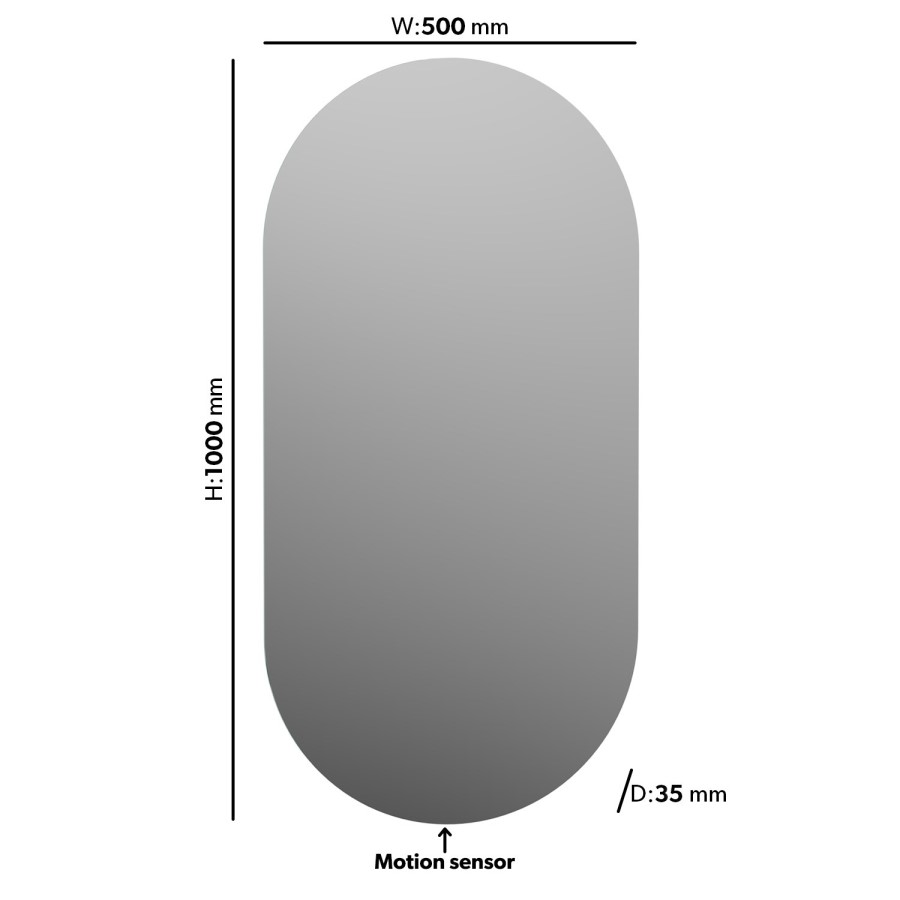 ONLY OPENED - Oval Backlit Heated Bathroom Mirror with Lights 500 x 1000mm - Irena