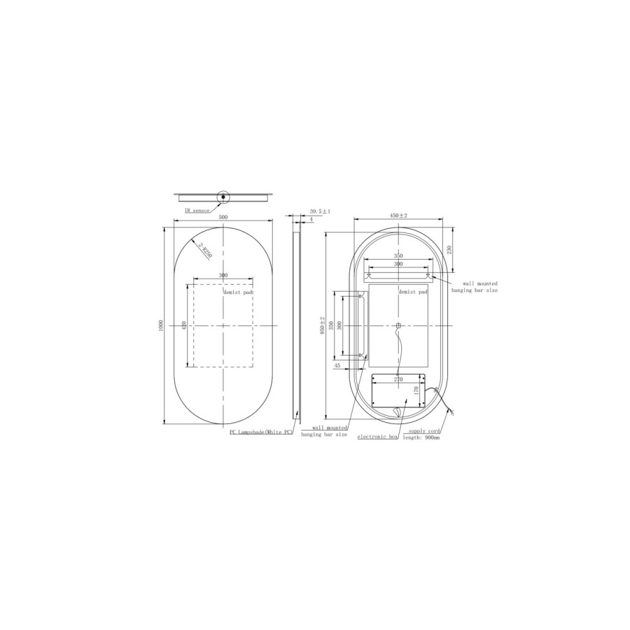 Oval Backlit Heated Bathroom Mirror with Lights 500 x 1000mm - Irena
