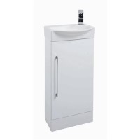 White Mini Cloakroom Vanity Unit & Round Basin - W408mm