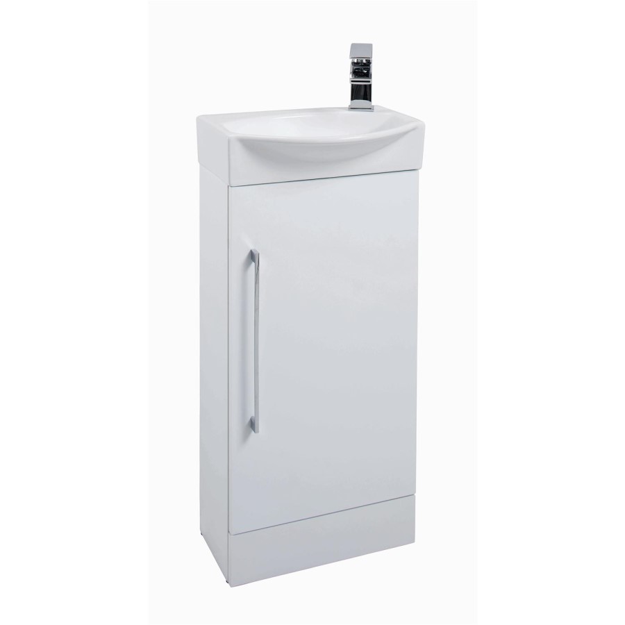 White Mini Cloakroom Vanity Unit & Round Basin - W408mm