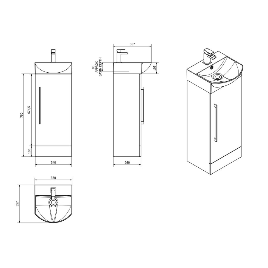 White Mini Cloakroom Vanity Unit & Basin - W400mm