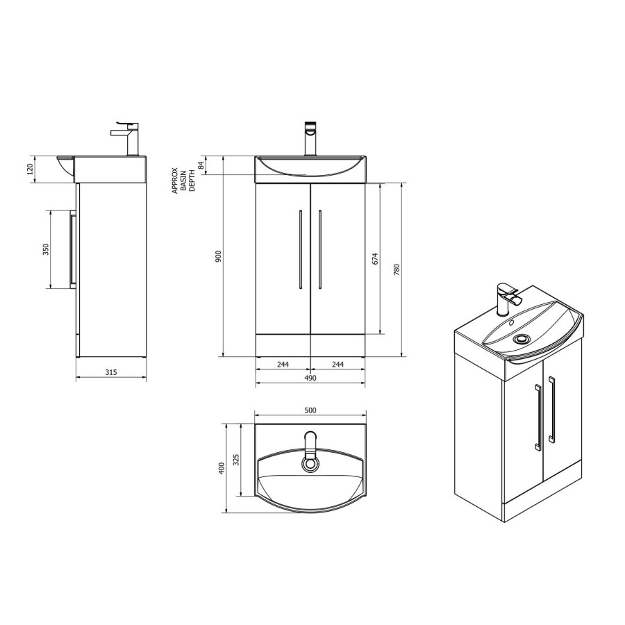 White Free Standing Bathroom Vanity Unit & Basin - W500mm