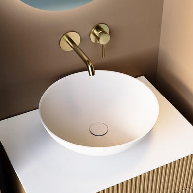 Matt White Round Stone Resin Countertop Basin with Waste 420mm - Jade