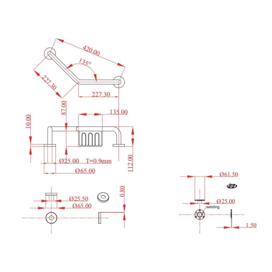Chrome Angled Grab Rail with Soap Basket 420 x 112mm