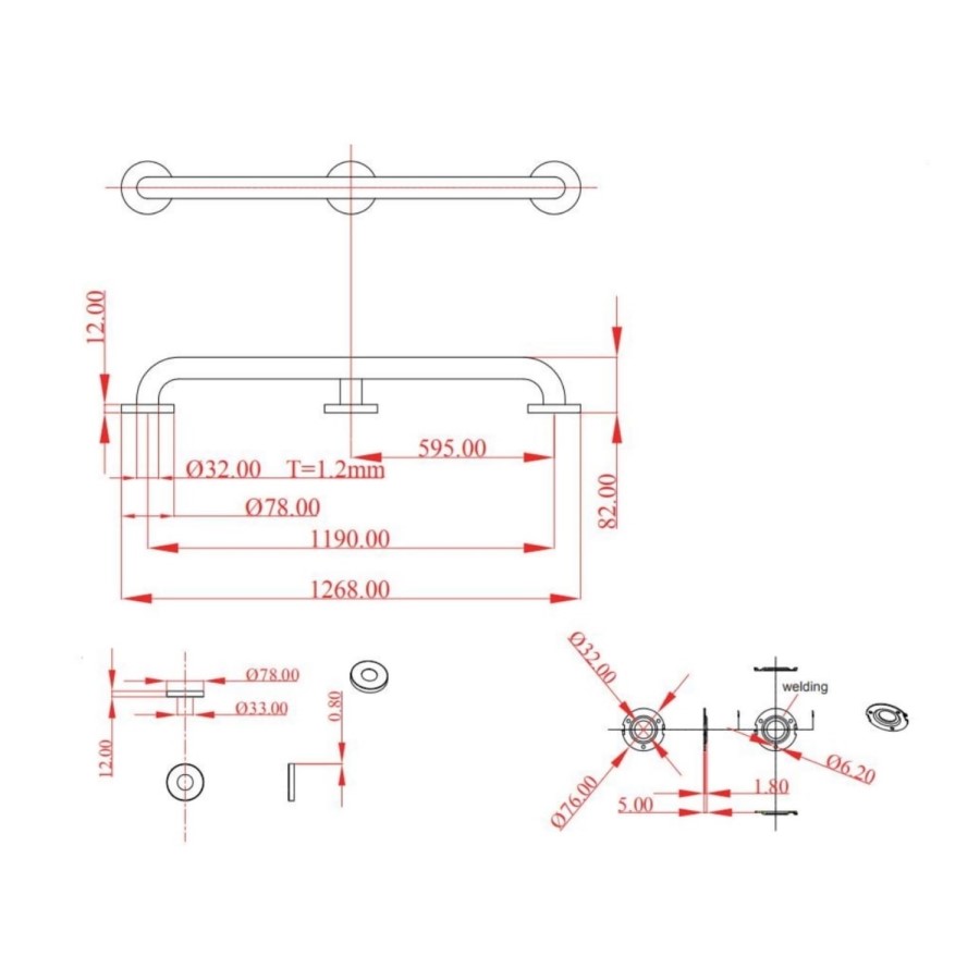 GRADE A1 - 1268mm Straight Chrome Grab Rail - Stainless Steel - Taylor & Moore