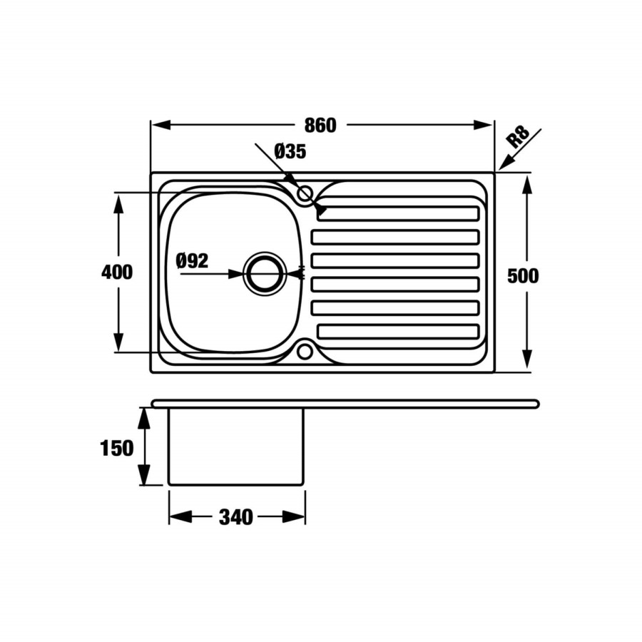 GRADE A2 - CDA KA20SS Compact 1 Bowl Stainless Steel Sink