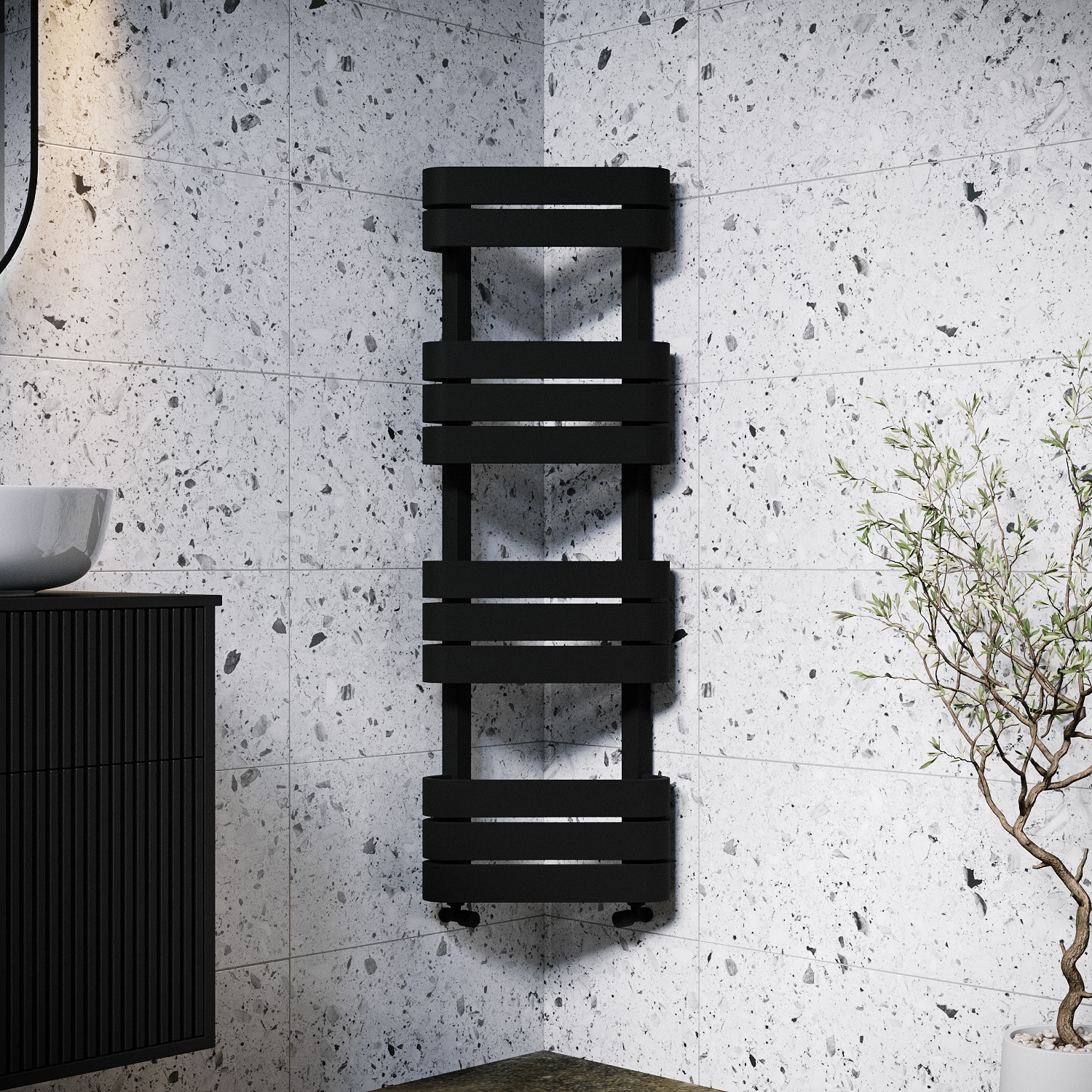 Tol Radiators Black Corner Towel Radiator 1200 x 400mm - Kahli - Better Bathrooms