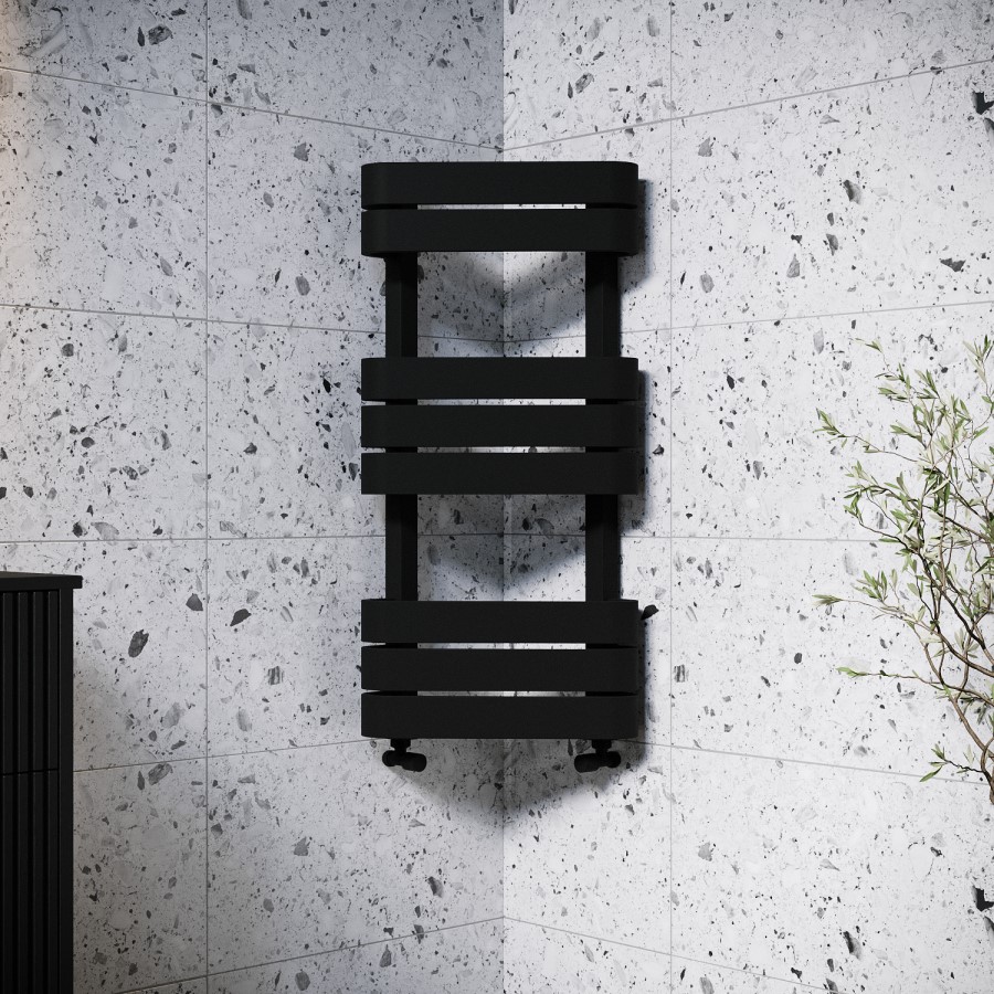 Corner Tower Radiator Black Corner Towel Radiator 850 x 400mm – Kahli - Better Bathrooms