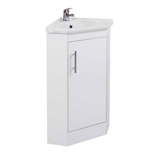 White Mini Cloakroom Corner Vanity Unit & Basin - W380mm