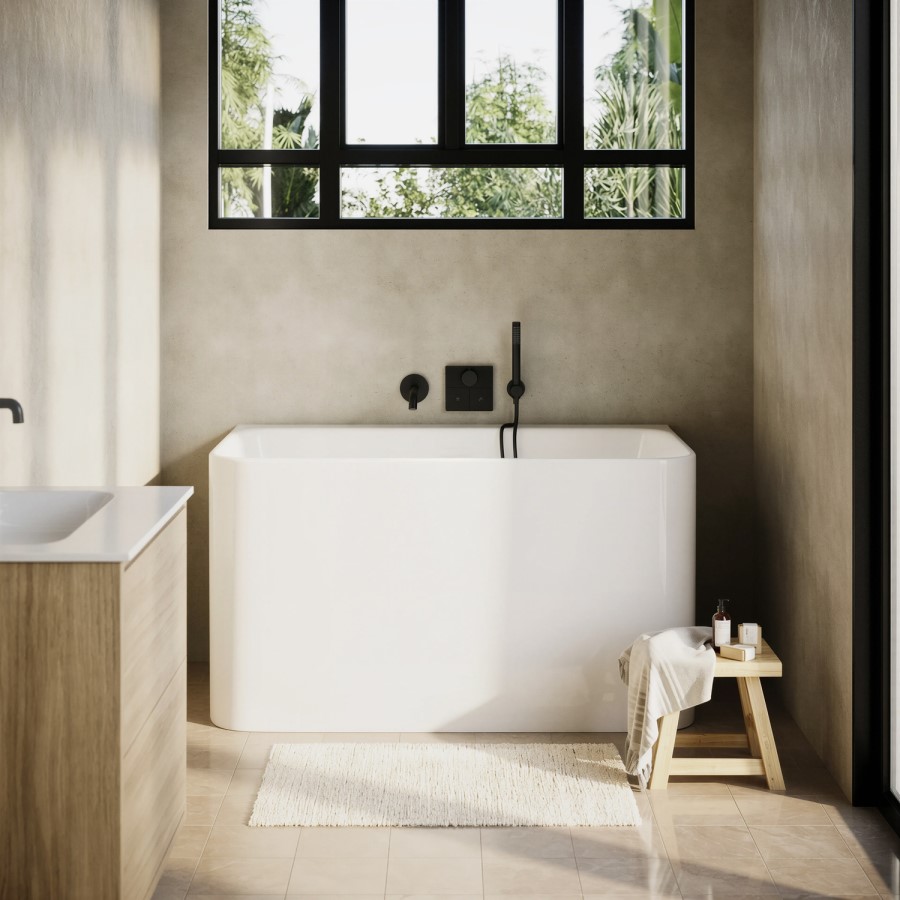 Freestanding Back to Wall Japanese Soaking Deep Bath With Seat 1200 x 700mm - Koto