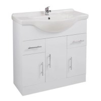 White Floor Standing Bathroom Vanity Unit & Basin - 1050mm Wide