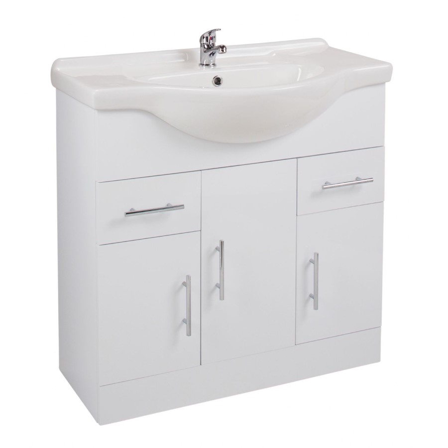 White Floor Standing Bathroom Vanity Unit & Basin - 1050mm Wide