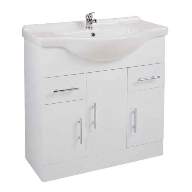 White Floor Standing Bathroom Vanity Unit & Basin - 1050mm Wide