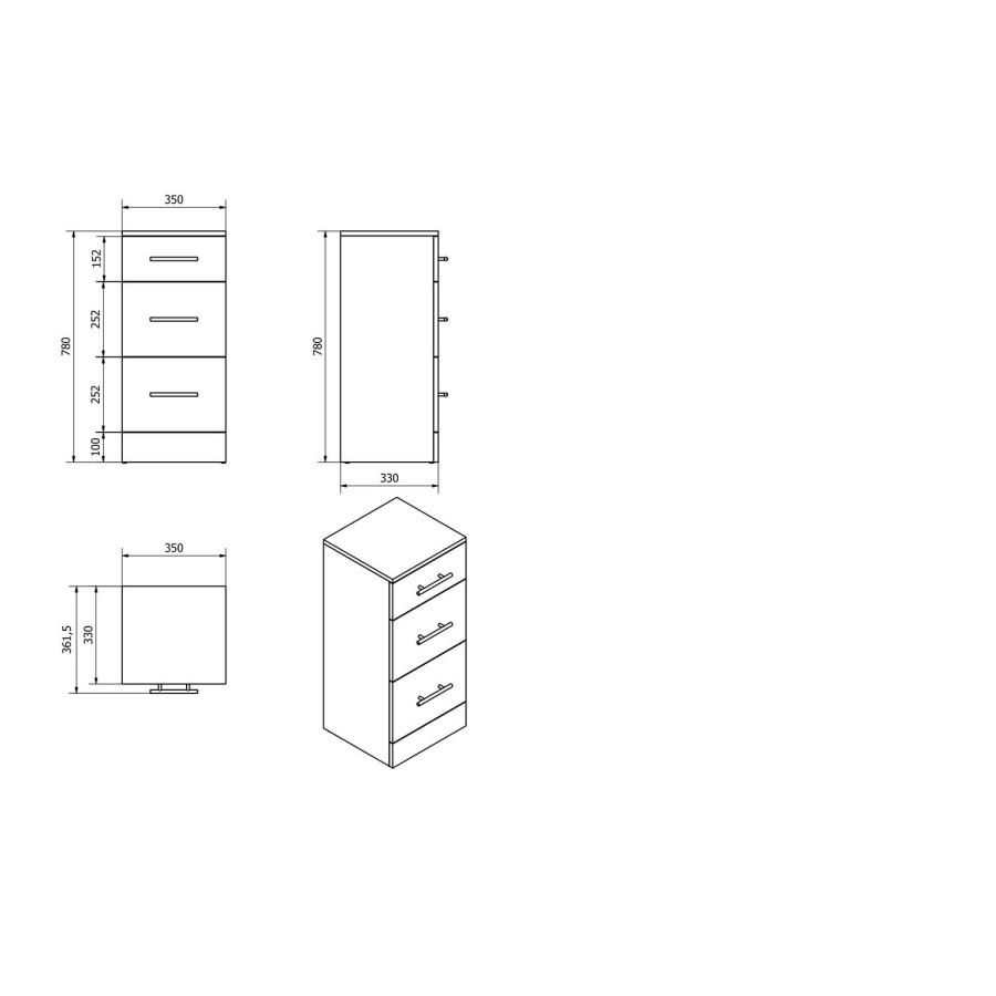 White Free Standing Bathroom Storage Cabinet - 330mm Depth