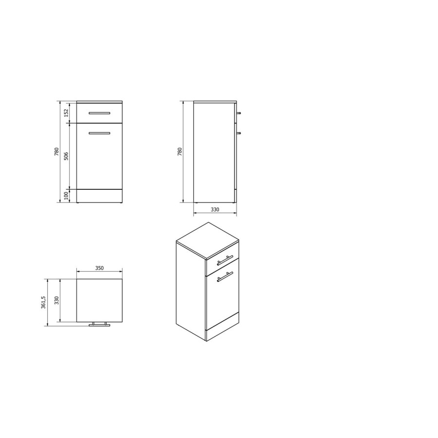 White Free Standing Laundry Basket unit - 330mm Depth