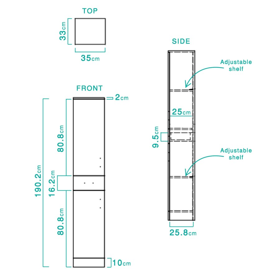 White Bathroom Tall Cabinet Storage unit - 300mm Depth