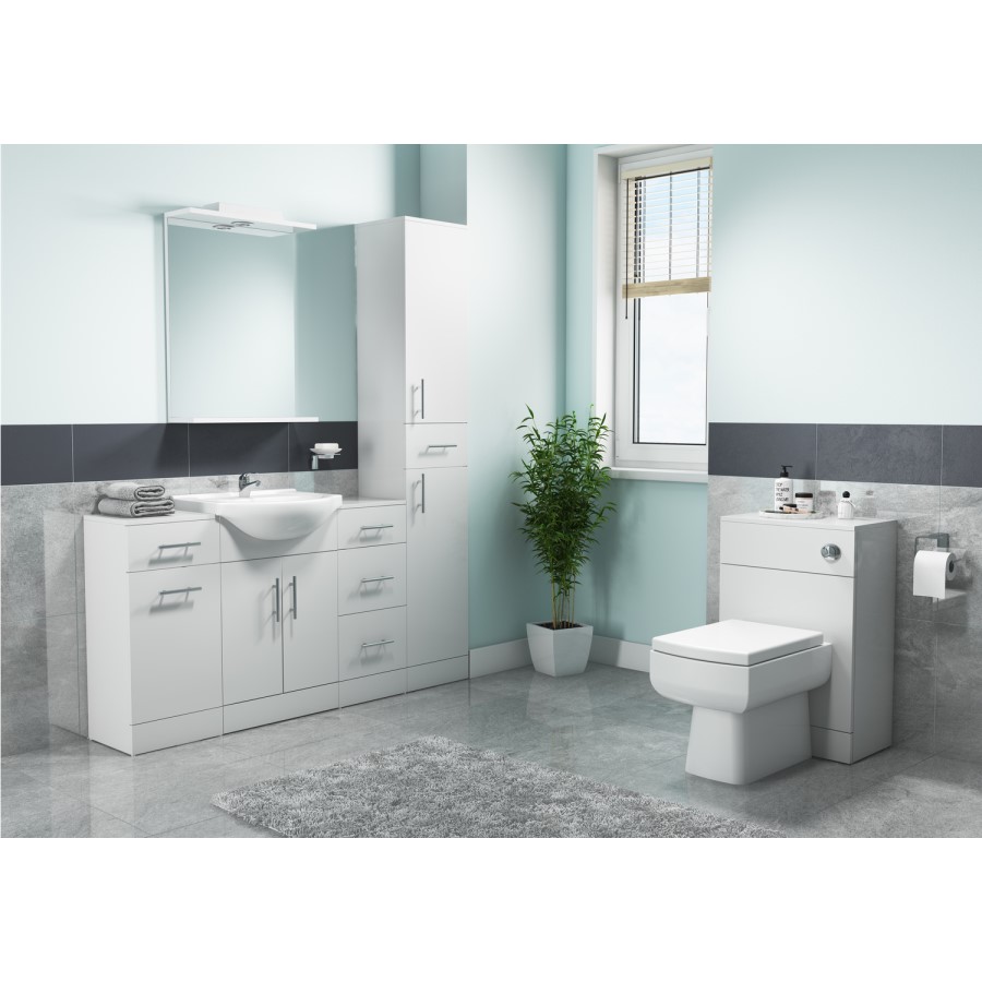 GRADE A3 - White Tall Boy Bathroom Cabinet Storage Unit - W350 x H1902mm