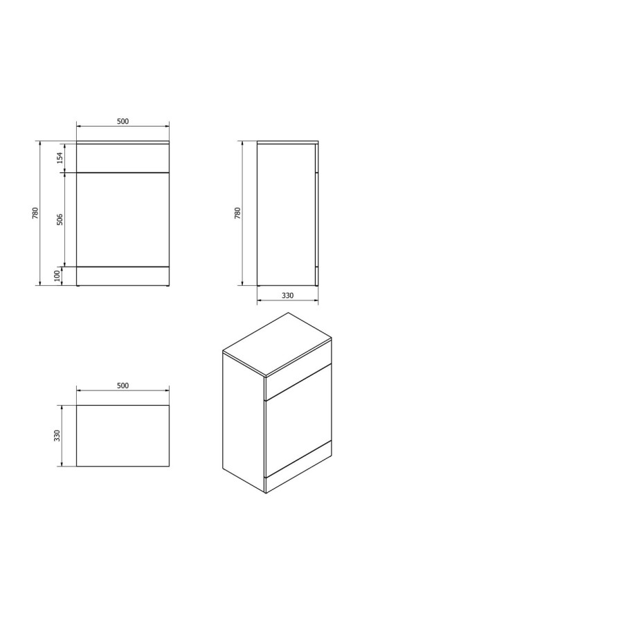 White Back to Wall WC Toilet Unit - Without Toilet - W500 x D330mm
