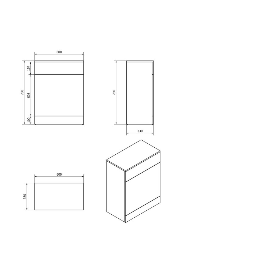 White Back To Wall WC Toilet Unit - Without Toilet - W600 x D330mm