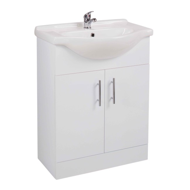 White Free Standing Double Door Bathroom Vanity Unit & Basin - W650mm