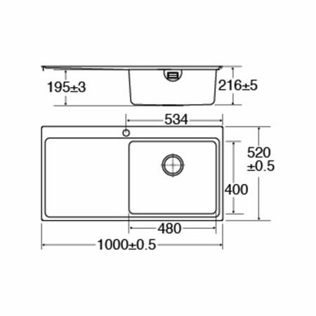 GRADE A2 - CDA KVF21LSS Designer Single Extra Large Bowl Sink Flush Fit - Left Hand Drainer