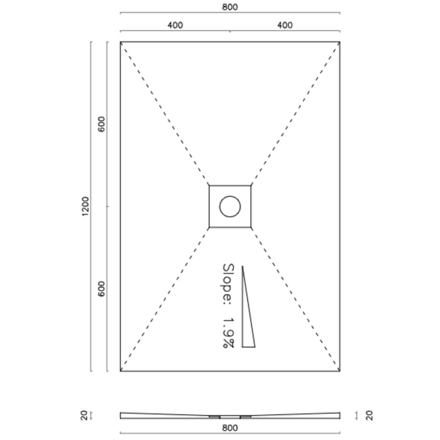 1200 x 800mm Wet Room Shower Tray Formers (Tile-Ready Boards) with Square Waste