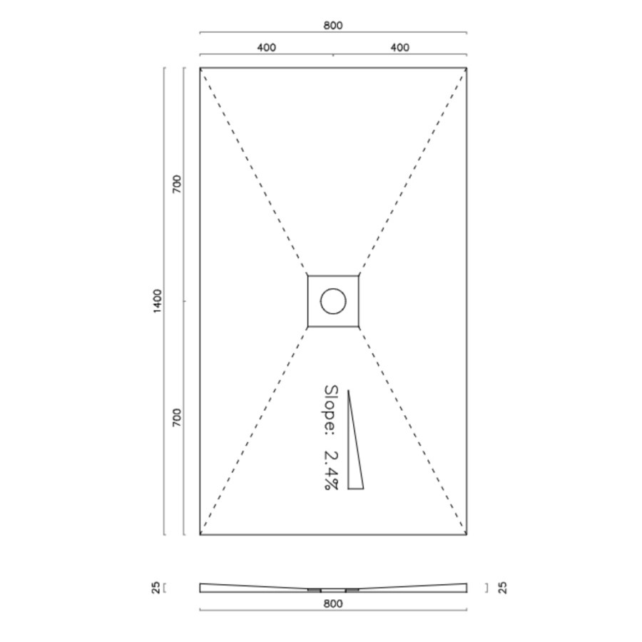 1400 x 800mm Wet Room Shower Tray Formers (Tile-Ready Boards) with Square Waste