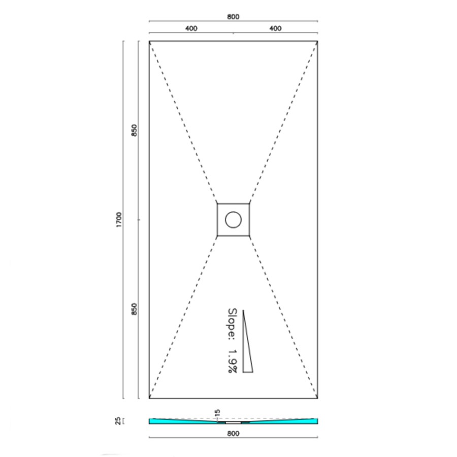 1700 x 800mm Wet Room Shower Tray Formers (Tile-Ready Boards) with Square Waste