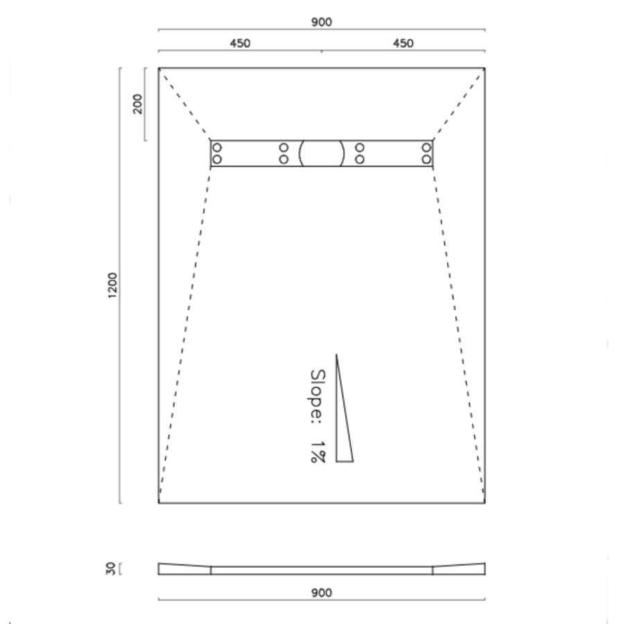 1200 x 900mm Wet Room Shower Tray Formers (Tile-Ready Boards) with Linear End Waste