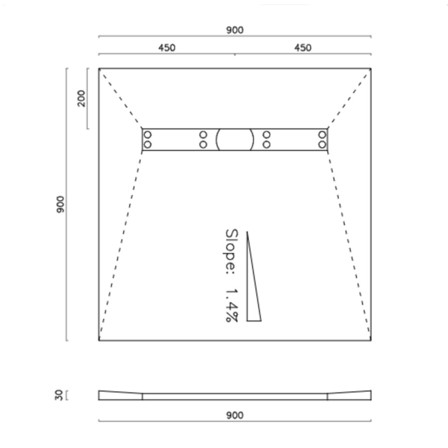 900 x 900mm Wet Room Shower Tray Formers (Tile-Ready Boards) with Linear End Waste