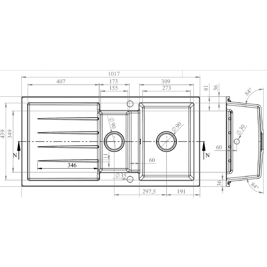 1.5 Bowl White Inset Granite Composite Kitchen Sink with Reversible Drainer - Enza Laurie