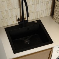 Single Bowl Black Inset Composite Sink with Tap Deck - Enza Laurie