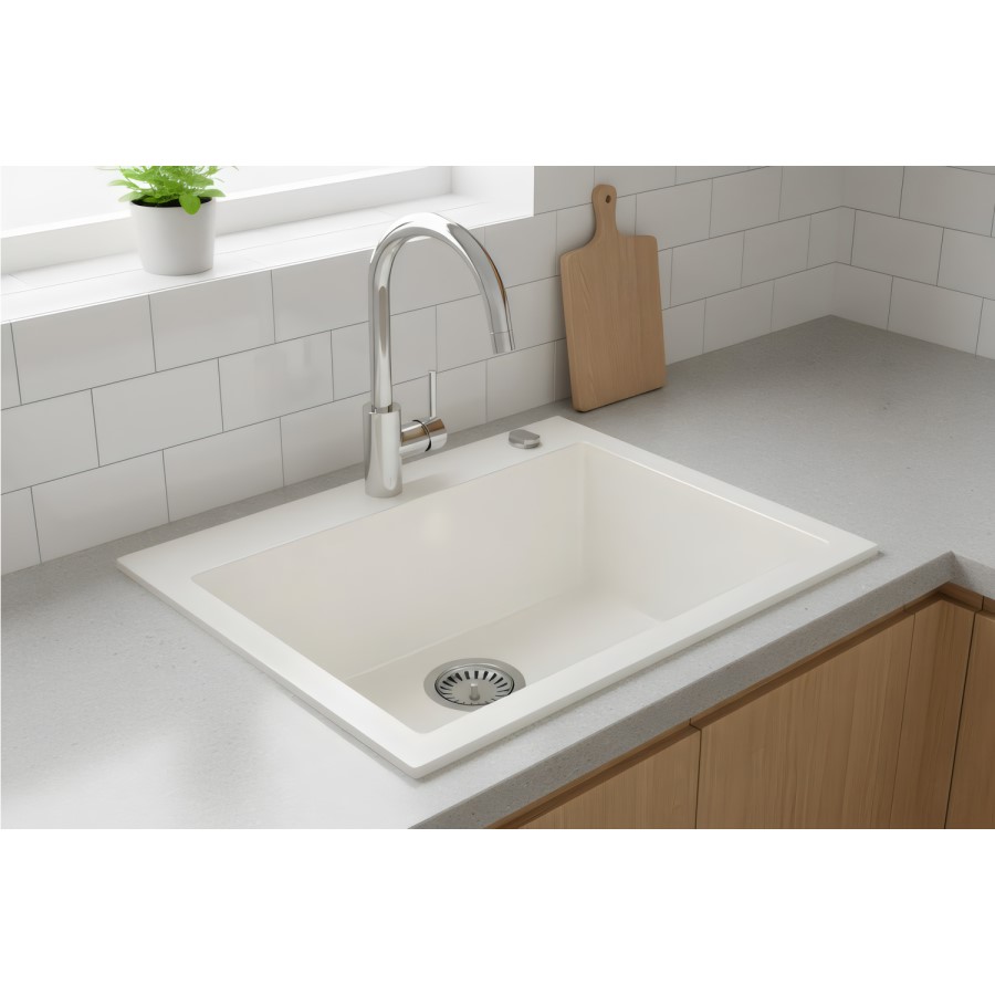Single Bowl White Inset Composite Sink with Tap Deck - Enza Laurie