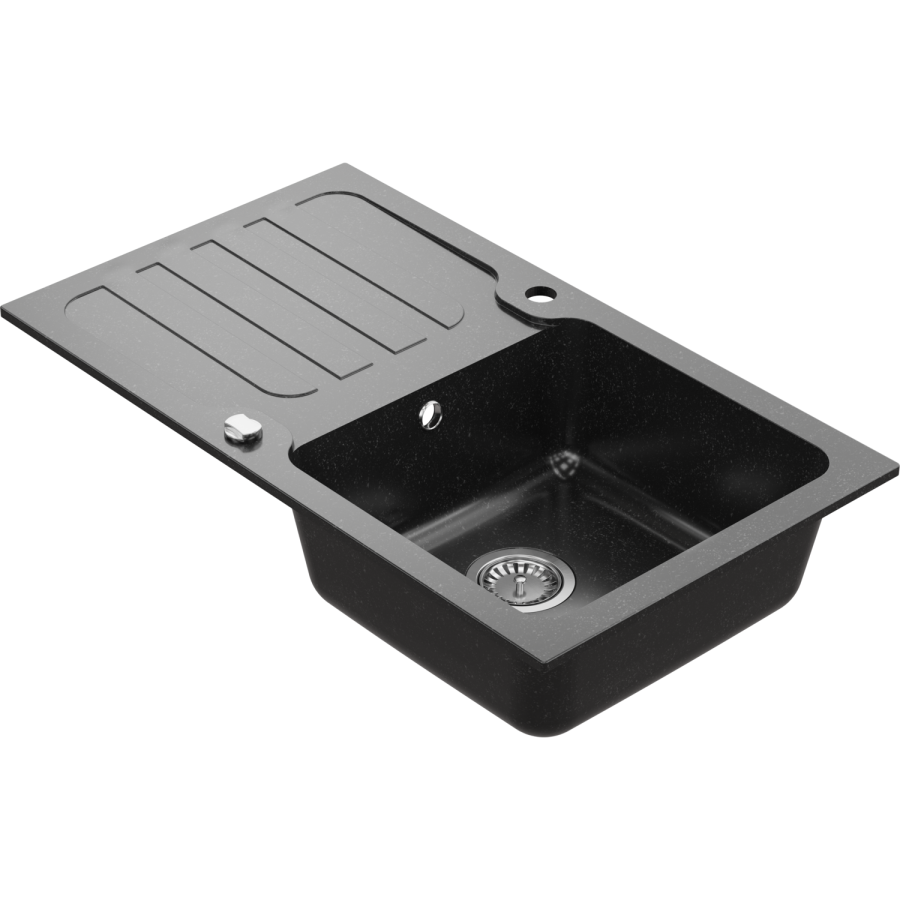 1 Bowl Black Granite Composite Inset Kitchen Sink & Waste - 860 x 500mm - Laurie