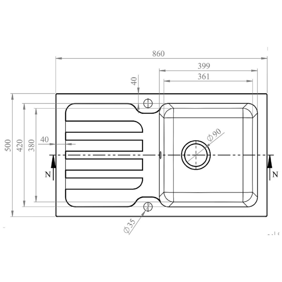 1 Bowl Black Granite Composite Inset Kitchen Sink & Waste - 860 x 500mm - Laurie