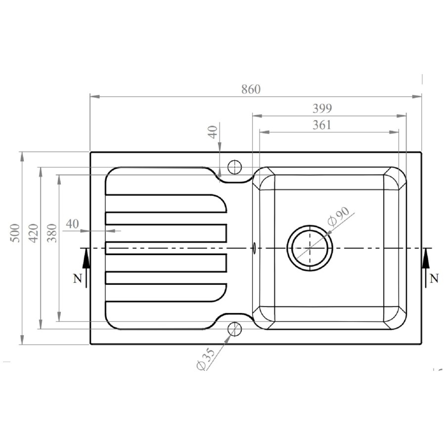 1 Bowl White Inset Granite Composite Kitchen Sink with Reversible Drainer - Enza Laurie