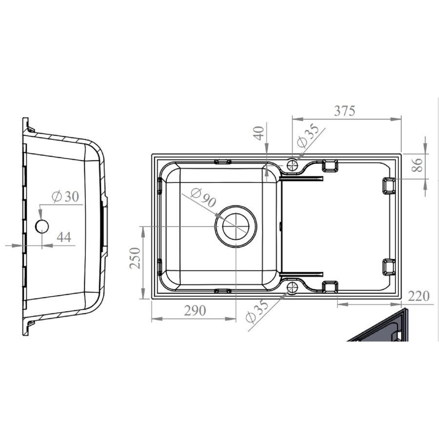 1 Bowl White Inset Granite Composite Kitchen Sink with Reversible Drainer - Enza Laurie