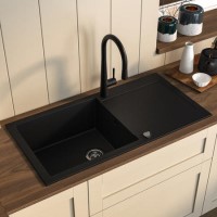 ONLY OPENED - Large Single Bowl Black Inset Granite Composite Kitchen Sink with Reversible Drainer - Enza Laurie