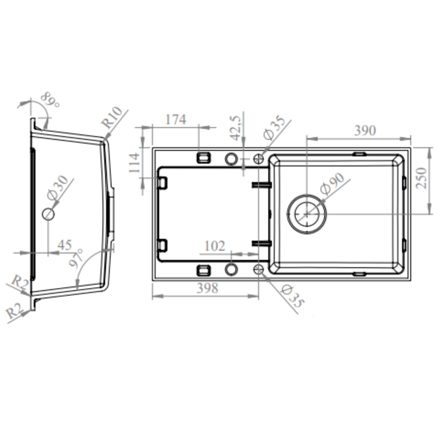 Large Single Bowl Black Inset Granite Composite Kitchen Sink with Reversible Drainer - Enza Laurie