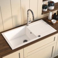Large Single Bowl White Inset Granite Composite Kitchen Sink with Reversible Drainer - Enza Laurie