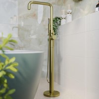 Brushed Brass Freestanding Bath Shower Mixer Tap - Lenton Brushed Brass Freestanding Bath Shower Mixer Tap - Lenton