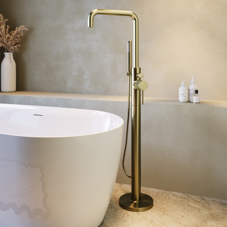 Brushed Brass Freestanding Bath Shower Mixer Tap - Lenton - Better ...