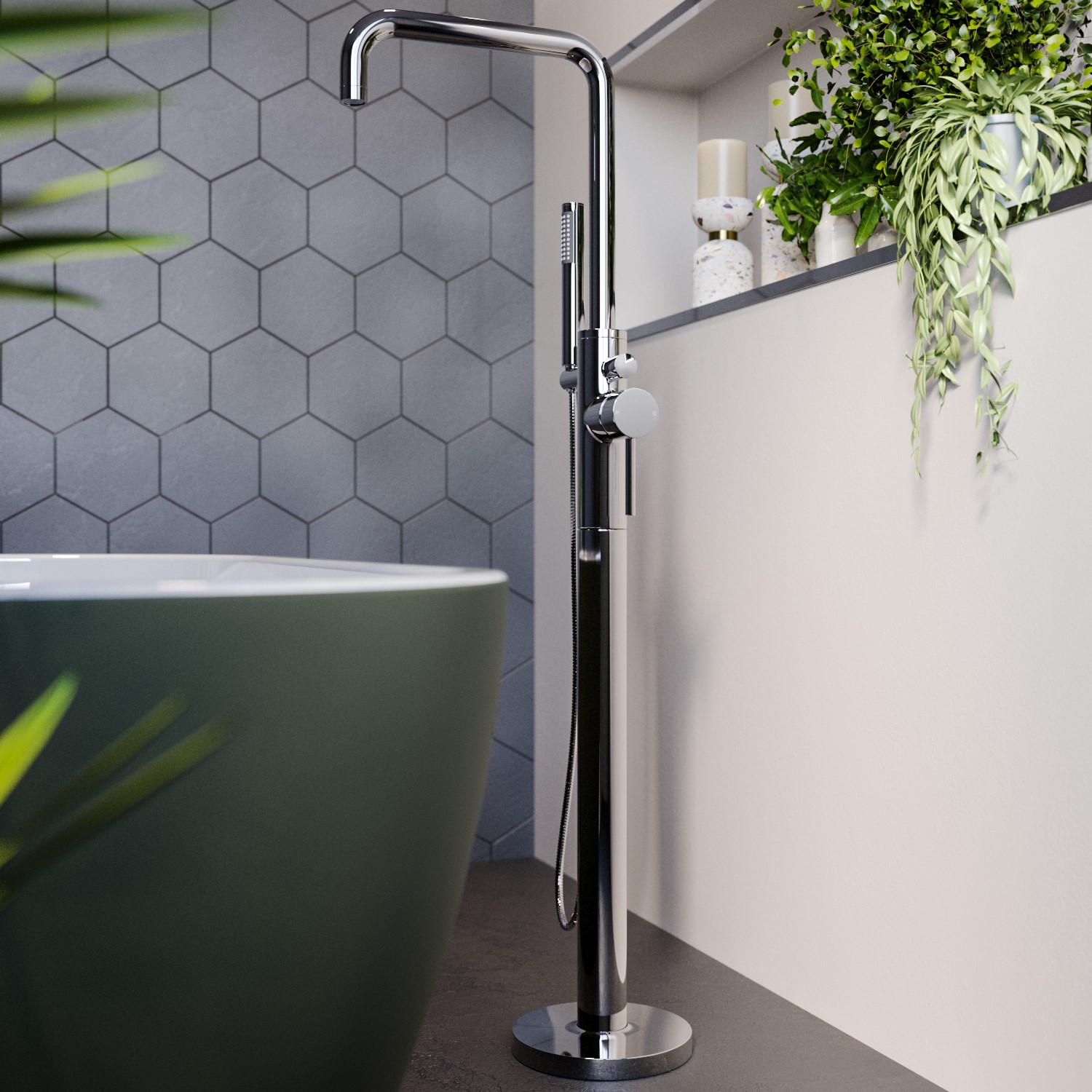 Chrome Freestanding Bath Shower Mixer Tap - Lenton - Better Bathrooms
