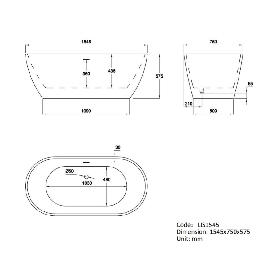 GRADE A1 - Freestanding Double Ended Bath 1545 x 750mm - Lisbon