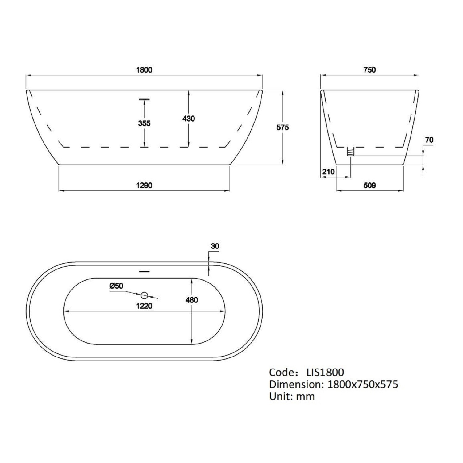 Freestanding Double Ended Bath 1800 x 750mm Lisbon Better Bathrooms